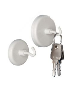 Magnethaken, Magnet mit Haken Ø 25 mm, Neodym, weiß - Hält 15 kg - Hakenmagnet