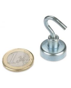 Magnethaken, Magnet mit Haken Ø 20 mm, Neodym, Zink - Hält 10 kg - Hakenmagnet