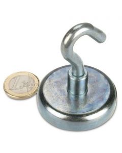 Magnethaken, Magnet mit Haken Ø 48 mm Neodym, Zink - Hält 81 kg - Hakenmagnet