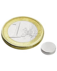 Scheibenmagnet / Rundmagnet Ø  8x 2mm – Neodym N45 (NdFeB) Nickel - hält 1,0 kg
