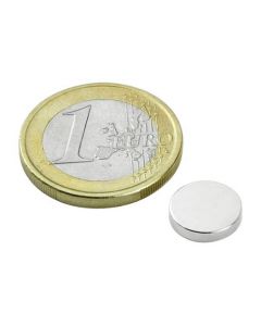 Scheibenmagnet / Rundmagnet Ø 10x 2mm – Neodym N35 (NdFeB) Nickel - hält 1,0 kg