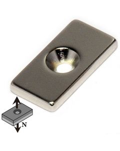 Quadermagnet mit Senkbohrung  30 x 10 x  3mm Neodym N35, Nickel - Nord - 4,3 kg