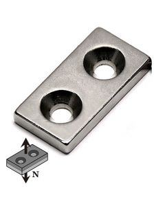 Quadermagnet mit Senkbohrung  40 x 10 x  3mm Neodym N35, Nickel - Nord - 5,3 kg