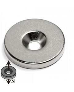 Ringmagnet mit Senkung Ø 20 / 4,3 x 5mm Neodym N35, Nickel - Nord - hält 4,9 kg