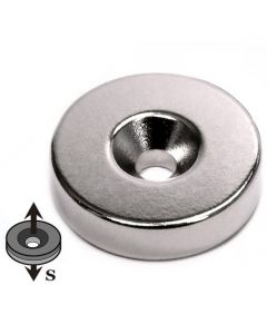 Ringmagnet mit Senkung Ø 30 / 5,3 x 5mm Neodym N35, Nickel - Süd - hält 8,1 kg