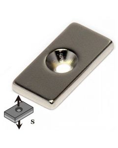Quadermagnet mit Senkbohrung  30 x 10 x  3mm Neodym N35, Nickel - Süd - 4,3 kg