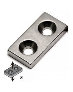 Quadermagnet mit Senkbohrung  40 x 10 x  3mm Neodym N35, Nickel - Süd - 5,3 kg
