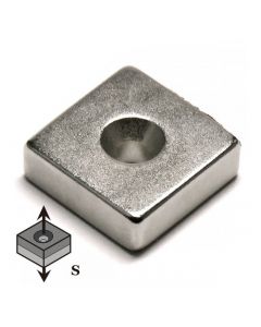 Quadermagnet mit Senkbohrung  10 x 10 x  3mm Neodym N35, Nickel - Süd - 1,5 kg