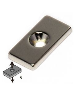 Quadermagnet mit Senkbohrung  20 x 10 x  3mm Neodym N35, Nickel - Süd - 2,9 kg