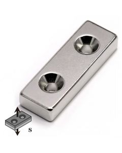 Quadermagnet mit Senkbohrung  50 x 10 x  3mm Neodym N35, Nickel - Süd - 8,9 kg