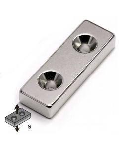 Quadermagnet mit Senkbohrung  60 x 10 x  3mm Neodym N35, Nickel - Süd - 11 kg