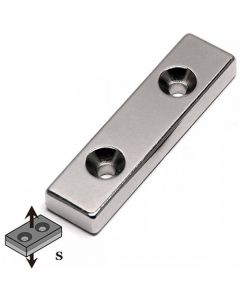 Quadermagnet mit Senkbohrung  70 x 10 x  3mm Neodym N35, Nickel - Süd - 13,5 kg