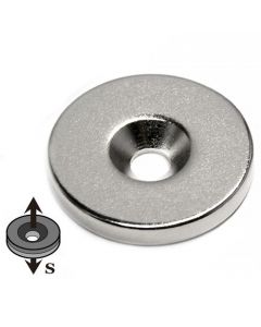 Ringmagnet mit Senkung Ø 20 / 4,3 x 5mm Neodym N35, Nickel - Süd - hält 4,9 kg