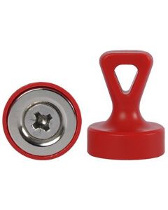 Griffmagnet mit Öse Neodym N35 - Ø 17 x 22 mm, rot - Haftkraft:1,6 kg-3,5 kg