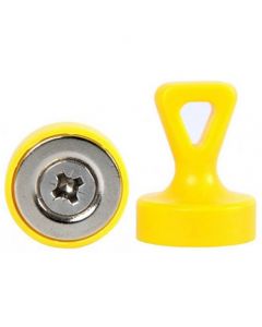 Griffmagnet mit Öse Neodym N35 - Ø 17 x 22 mm, gelb - Haftkraft:1,6 kg-3,5 kg